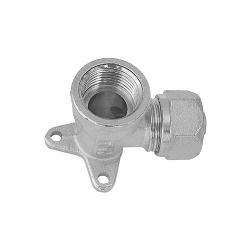 Raccordo curvo femmina con flangia a 3 fori tiemme per multistrato 1/2 x 16