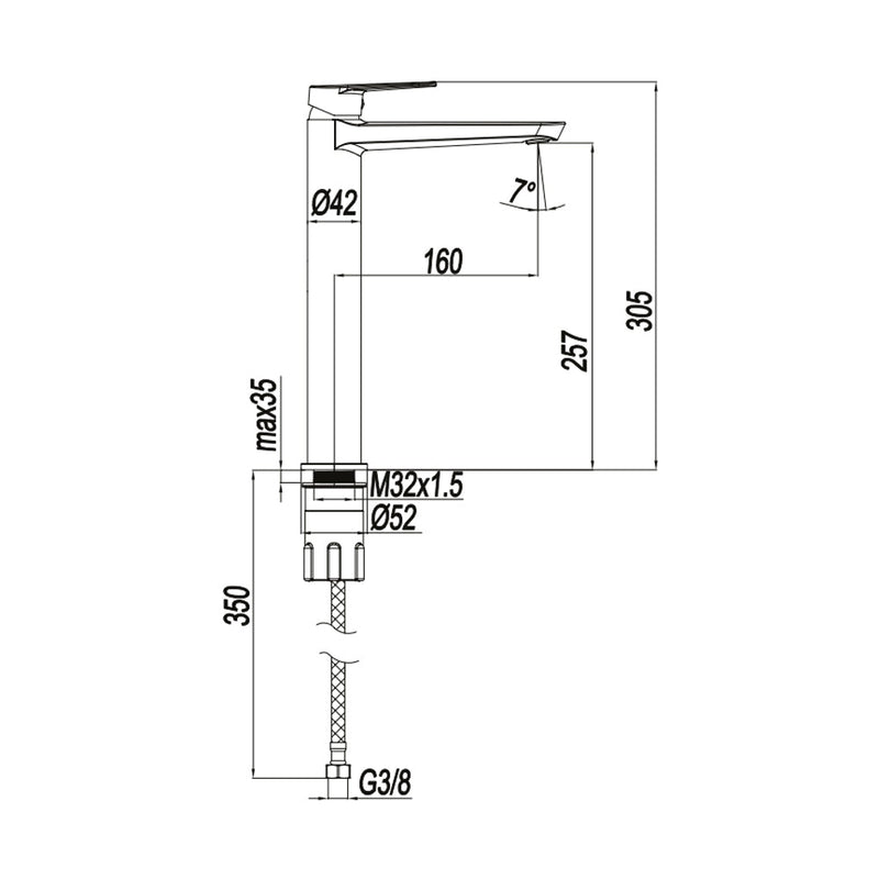 Miscelatore lavabo alto monocomando cromato RubiFlux Ampra