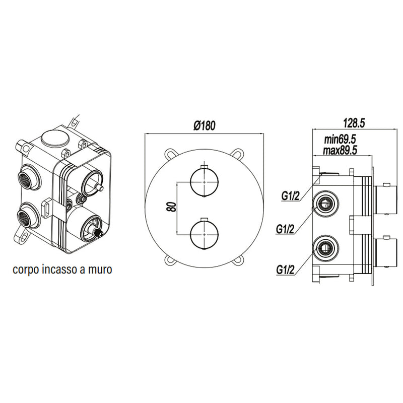 Mezclador monomando empotrado termostático con desviador RubiFlux serie Ampra - Cromo