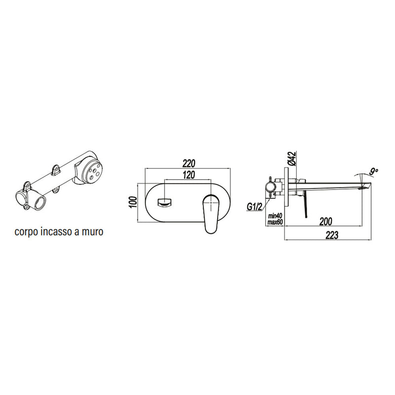 Einhebel-Wandwaschbeckenmischer RubiFlux Serie Ampra - Chrom