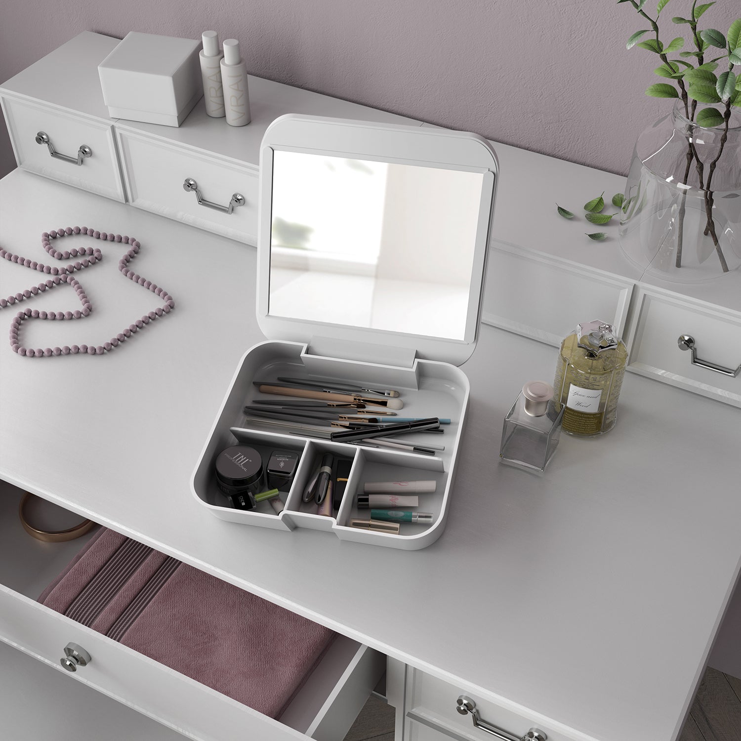Organizer con specchio da appoggio Gedy serie Seventy - Bianco by CeramicStore | Lo specialista del tuo bagno