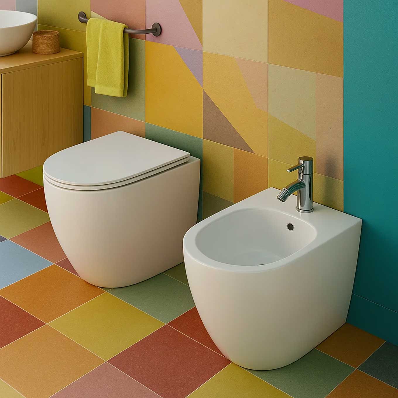 Wall-mounted rimless toilet with Soft Close BathCore toilet seat Aria series 52x37 x H40.5 cm - Glossy White