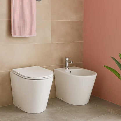 Sanitari moderni senza brida filo parete collezione Armonia con sedile Soft Close By Bathcore