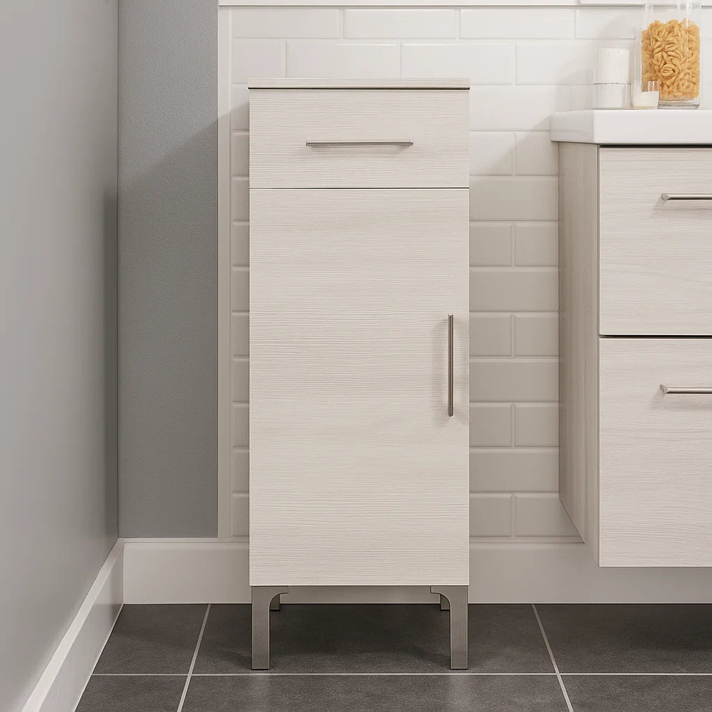 Mobiletto bagno singolo con un'anta e cassetto modello Beach rovere bianco