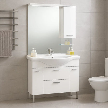 Mobiles Badezimmer "Cute" aus wasserabweisender Spanplatte, Farbe weiß, gebürstete Kiefer