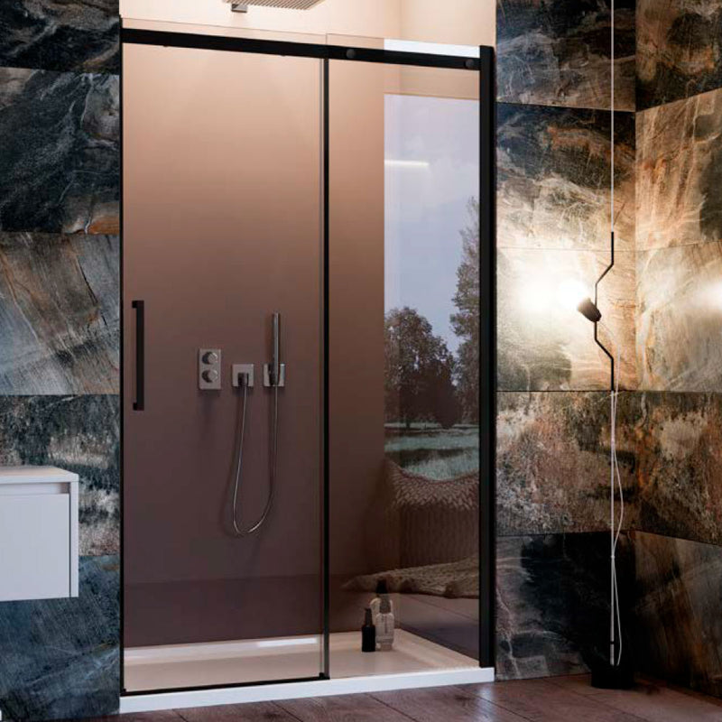 Porta doccia scorrevole Sinistra per nicchia da 150 cm in cristallo trasparente Anticalcare da 8 mm e profilo Nero Opaco - Atlantic