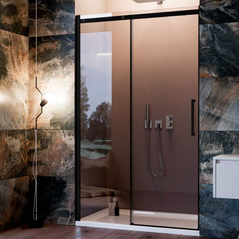 Porta doccia scorrevole Sinistra per nicchia da 130 cm in cristallo trasparente Anticalcare da 8 mm e profilo in alluminio Nero Opaco - Atlantic