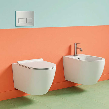 Pair of wall-hung Bathcore sanitary fixtures with toilet seat included - Aura series