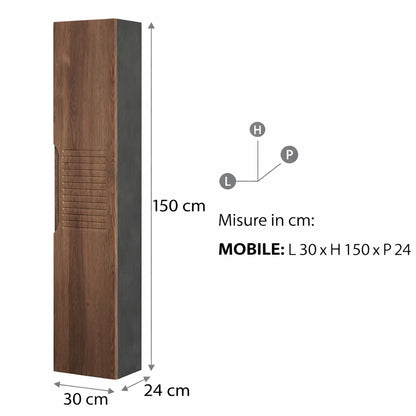 Pensile bagno Axis in noce canaletto e Ardesia – h 150 cm