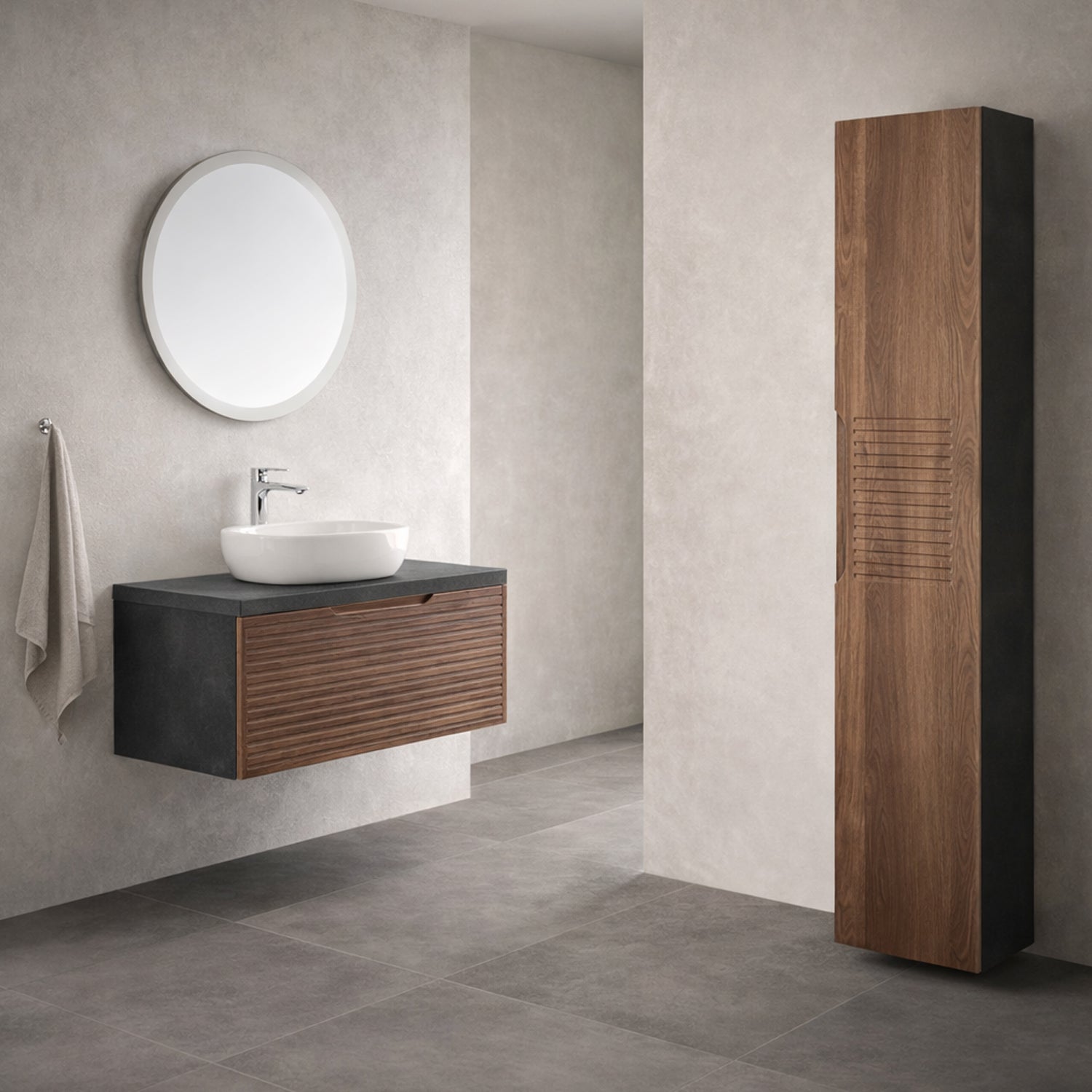 Pensile bagno Axis in noce canaletto e Ardesia – h 150 cm