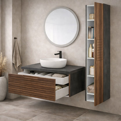 Pensile bagno Axis in noce canaletto e Ardesia – h 150 cm