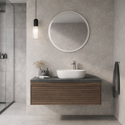 Mobile bagno sospeso Axis 110 cm in noce canaletto e ardesia con lavabo e specchio