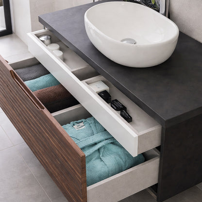 Mobile bagno sospeso Axis 110 cm in noce canaletto e ardesia con lavabo e specchio