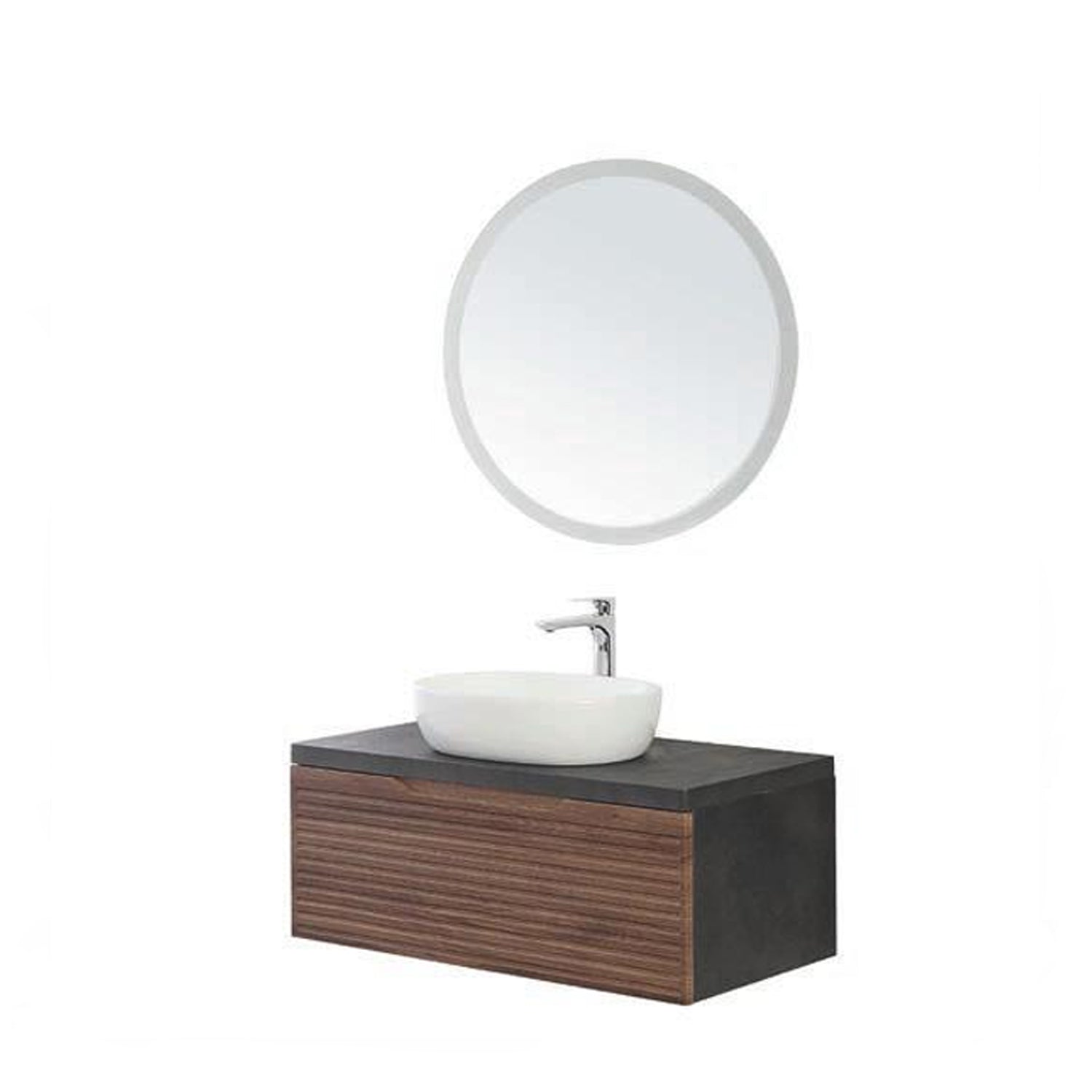 Mobile bagno sospeso Axis 110 cm in noce canaletto e ardesia con lavabo e specchio