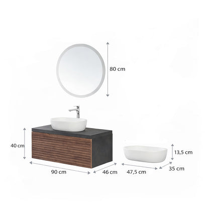 Mobile bagno sospeso Axis 90 cm in noce canaletto e ardesia con lavabo e specchio