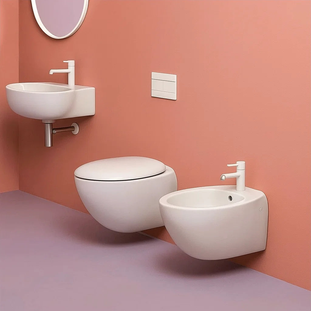 Wall-Hung Sanitary Set Clas+ 05 Azzurra Ceramica 56 cm WC & Bidet with Modern Design