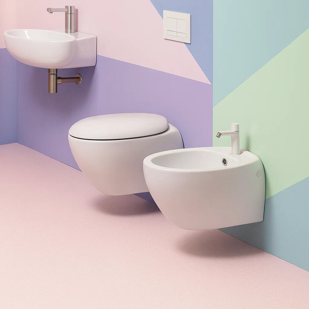 Mini Clas+ Wall-Hung Sanitary Set Azzurra Ceramica WC & Bidet Modern Design and Water Saving