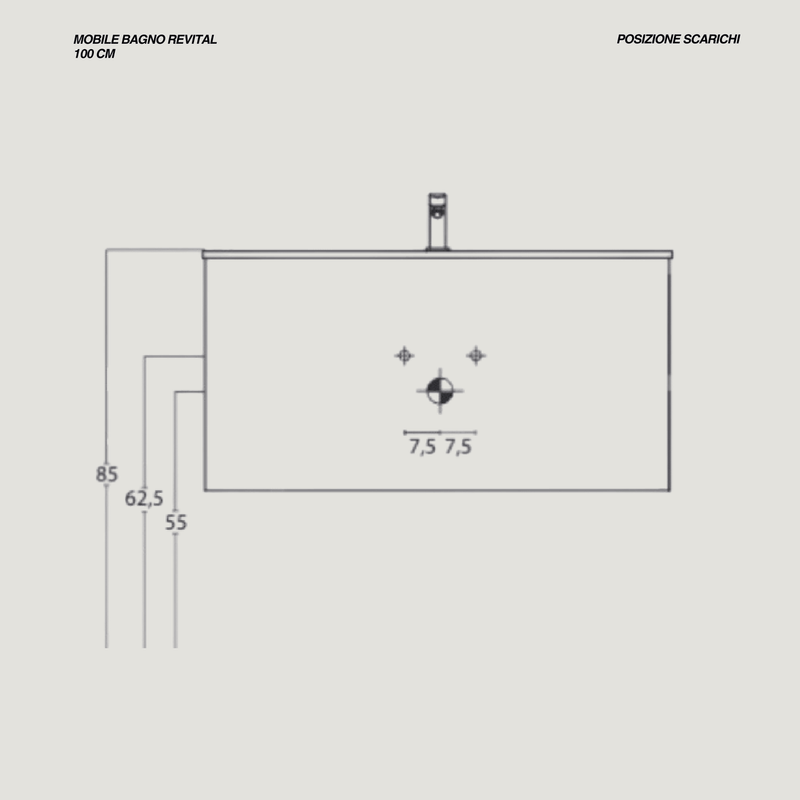 Mobile Bagno Sospeso 100 Cm Due Cassetti Specchio a Filo 80x60 Cm Finitura Rovere