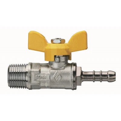 Valvola a sfera per gas fil. m con portagomma e farfalla in alluminio 1/2 x 13 dn 15