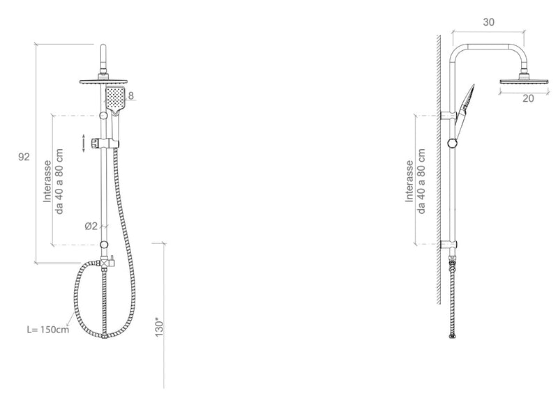 Colonna doccia Barron DocciaGo in acciaio con soffione 20 cm e doccetta - Nero opaco