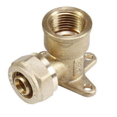 Gomito a 90 f/filet. f con flangia e due fori di fissaggio diam. 1/2 x 20