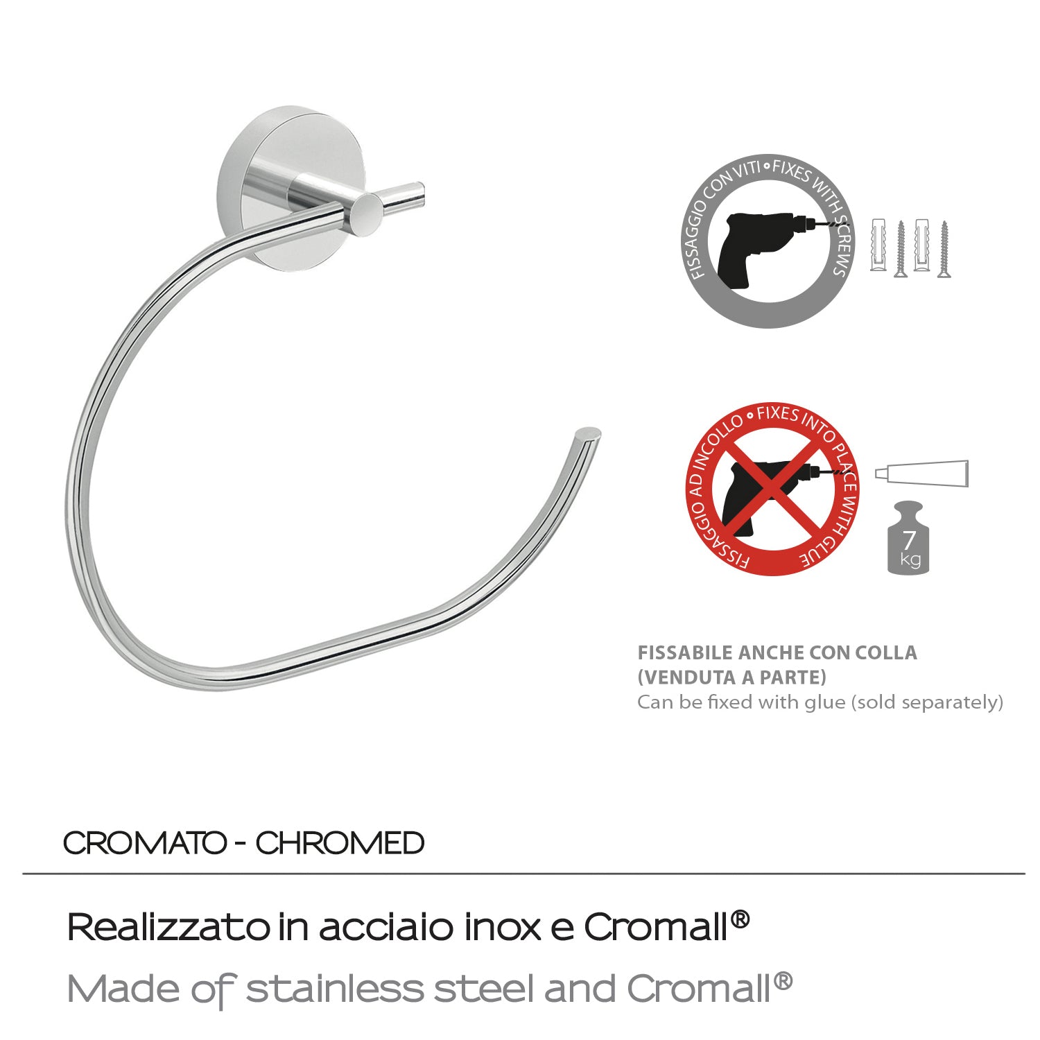 Portasalviette ad anello a muro in Acciaio Inox Eros di Gedy - Cromato by CeramicStore | Lo specialista del tuo bagno