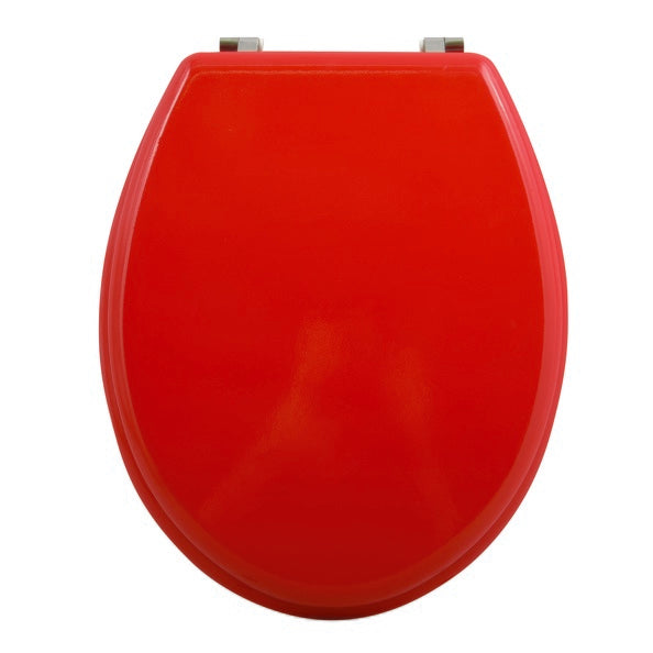 Sedile WC universale modello KLAK realizzato in MDF Rosso e Cerniere in acciaio inox