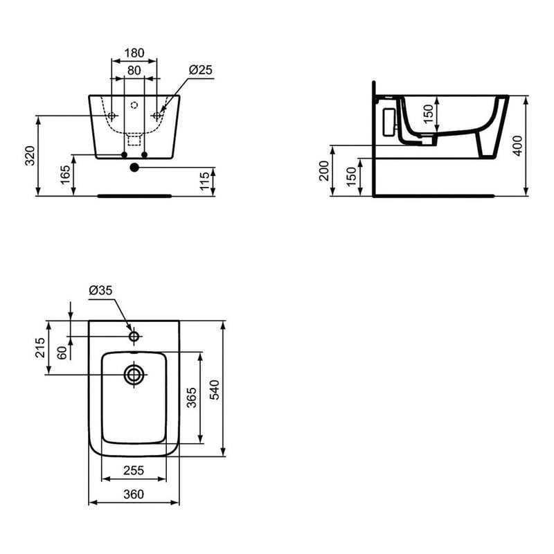 Sanitari sospesi Ideal Standard Blend Cube vaso con AquaBlade, Bidet e sedile soft close