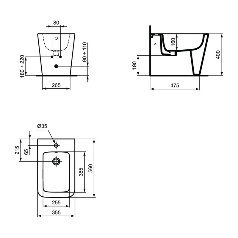 Sanitari Filo muro scarico traslato Ideal Standard Blend Cube vaso con AquaBlade, Bidet e sedile soft close