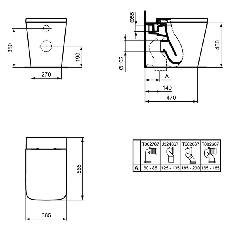 Sanitari Filo muro scarico traslato Ideal Standard Blend Cube vaso con AquaBlade, Bidet e sedile soft close