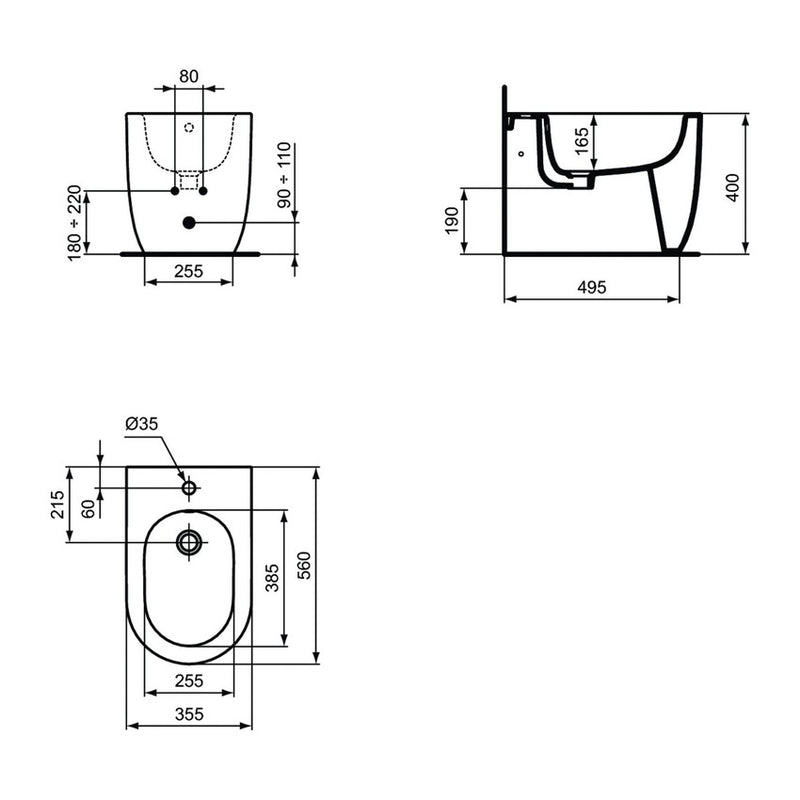 Sanitari Filo muro scarico traslato Ideal Standard Blend Curve vaso con AquaBlade, Bidet e sedile soft close