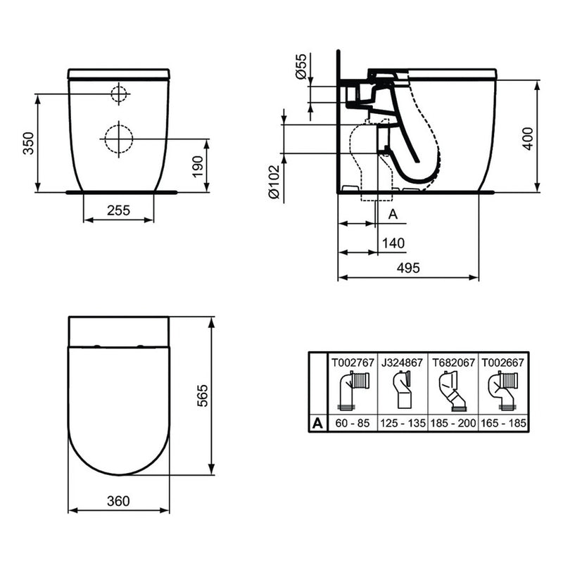 Sanitari Filo muro scarico traslato Ideal Standard Blend Curve vaso con AquaBlade, Bidet e sedile soft close