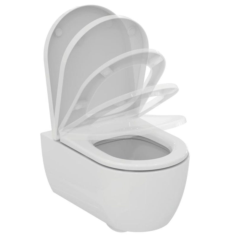 Sanitari sospesi Ideal Standard Blend Curve vaso con AquaBlade, Bidet e sedile soft close