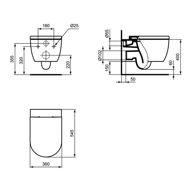 Sanitari sospesi Ideal Standard Blend Curve vaso con AquaBlade, Bidet e sedile soft close