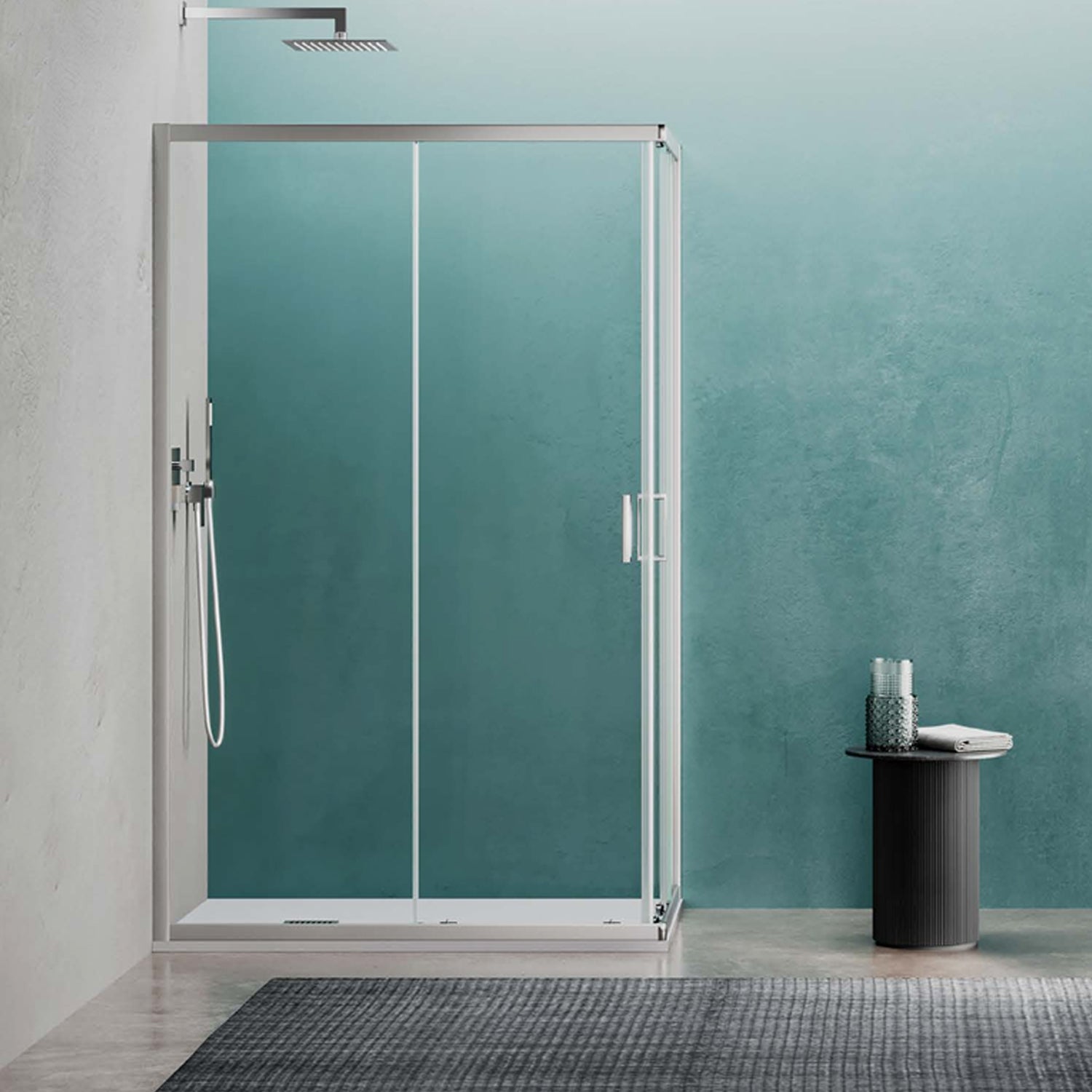 Corner shower enclosure Loop 80x80 in aluminum and transparent anti-limescale Smart Clean glass