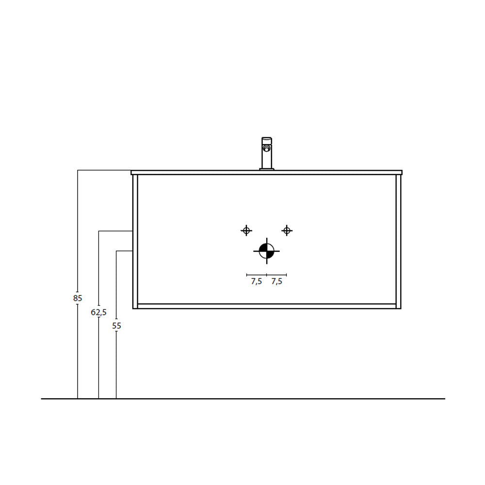 Mobile Sospeso da 80 cm Cannettato a 2 Cassetti da colore Grigio Collezione Rigo con specchio tondo