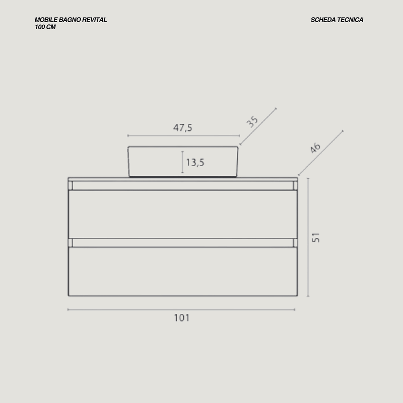 Mobile Bagno Sospeso 100 Cm Due Cassetti Specchio a Filo 80x60 Cm colore Ossido Grigio/Noce Canaletto