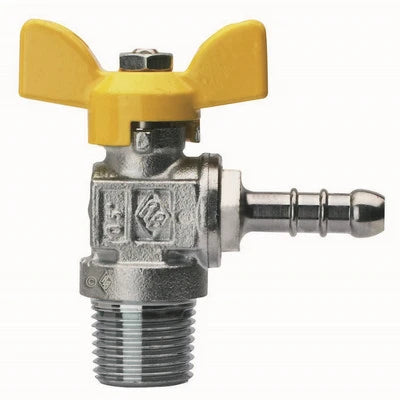 Valvola a sfera per gas a squadra filettatura maschio con portagomma 1/2 x 13 dn 15