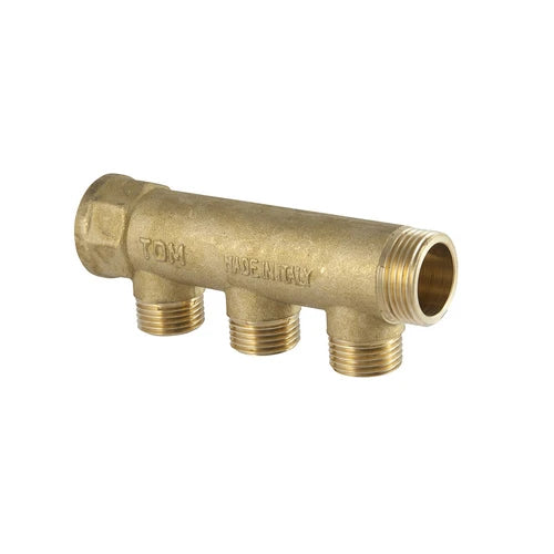 Collettore lineare in ottone giallo uscita 3/4 eurocono 1 x 3/4 3 vie