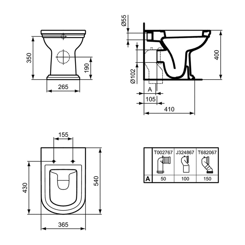 Sanitari Classici Filo muro Ideal Standard Calla vaso, Bidet e sedile soft close E222501+E222601+E251801