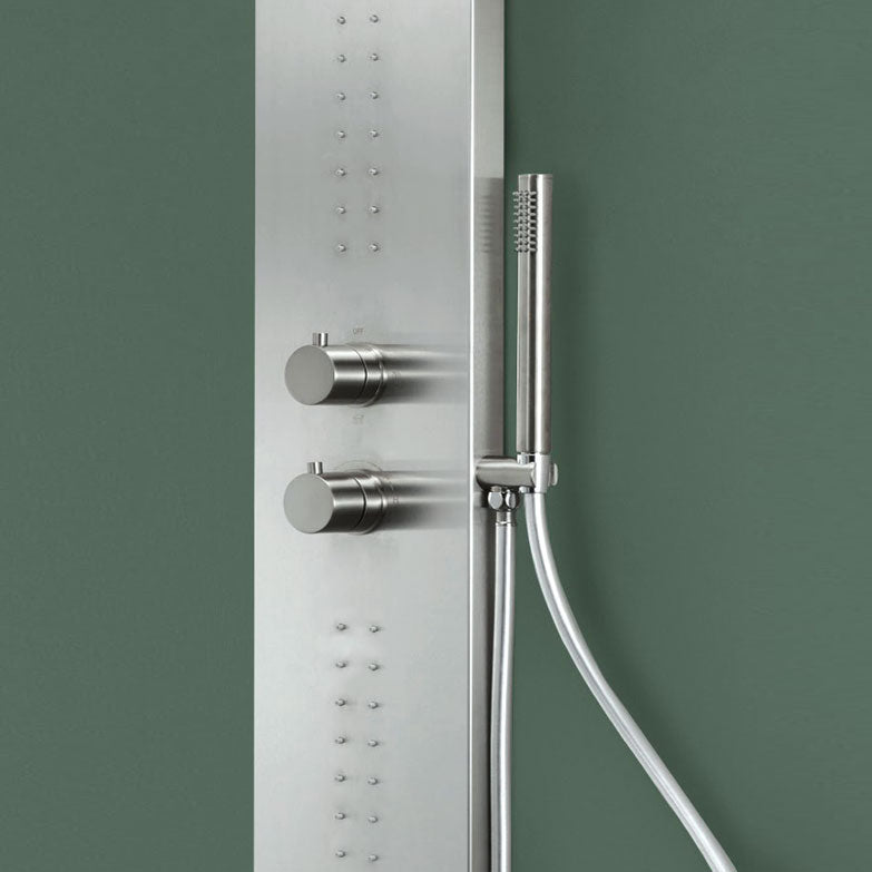 Pannello Doccia in acciaio inox spazzolato con miscelatore a 3 vie soffione, idromassaggio, flessibile e doccetta  Caorle