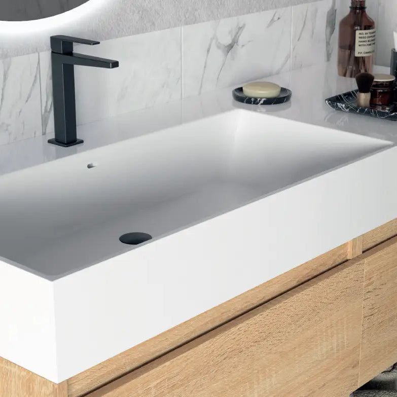 Mobile bagno sospeso Camilla 120 cm con lavabo in marmoresina e specchio LED retroilluminato - Rovere Americano