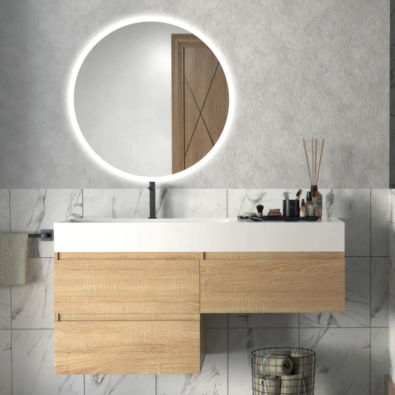 Mobile bagno sospeso Camilla 120 cm con lavabo in marmoresina e specchio LED retroilluminato - Rovere Americano