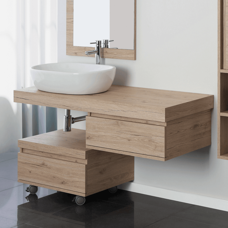 Cassettiera Bagno a Terra/Sospesa 58 Cm Un Cassetto colore Rovere Chiaro