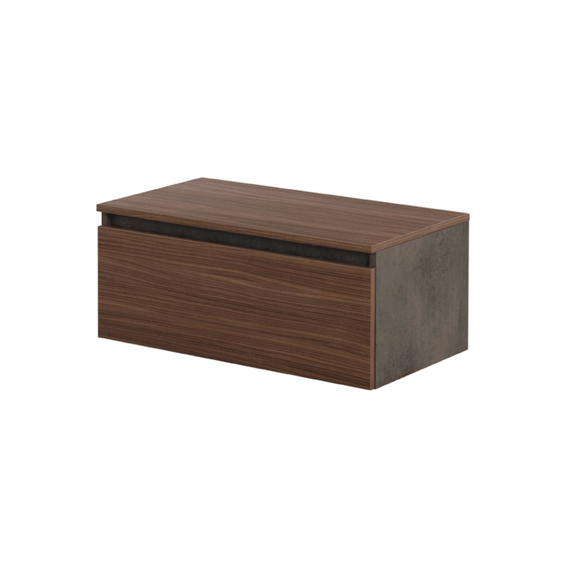 Cassettiera Bagno Sospesa 80 Cm Un Cassetto  Ossido Grigio/Noce Canaletto per collezioni Urban e Mood