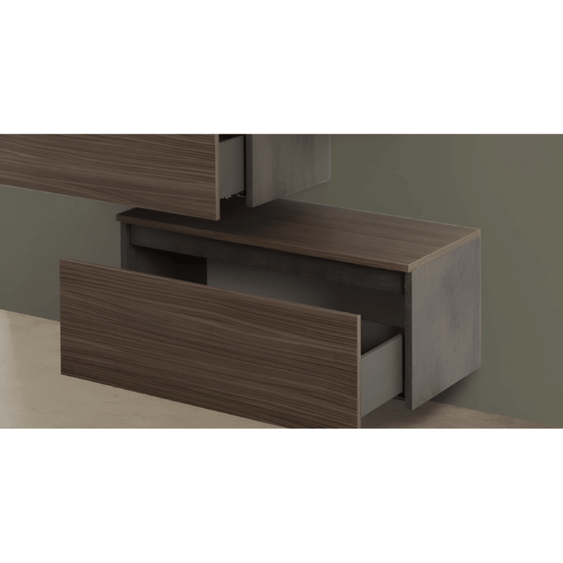 Cassettiera Bagno Sospesa 80 Cm Un Cassetto  Ossido Grigio/Noce Canaletto per collezioni Urban e Mood