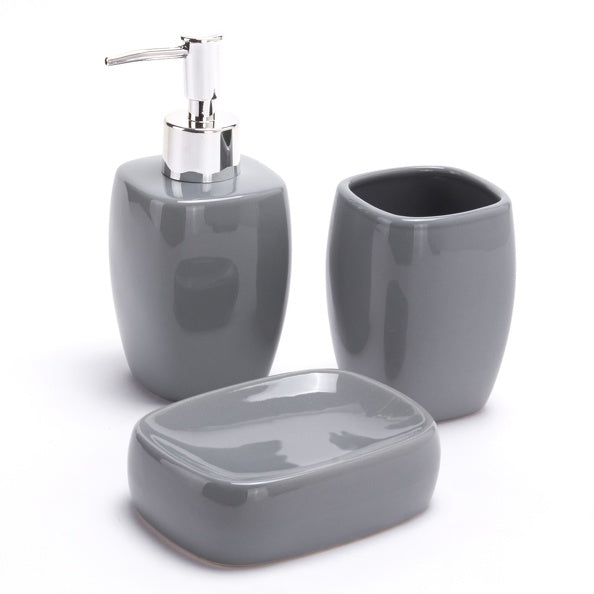 Set accessori da bagno 3 pezzi in ceramica modello classico colore grigio scuro by CeramicStore | Lo specialista del tuo bagno