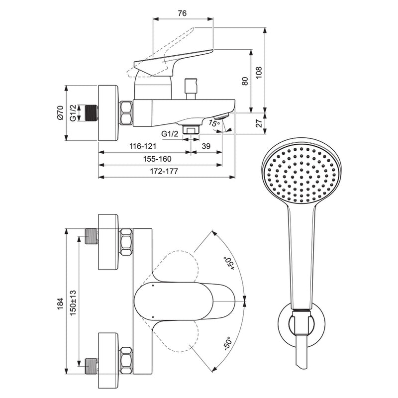 Miscelatore Vasca esterno con set Duplex nero Opaco Ideal Standard Ceralife O ART BE115XG