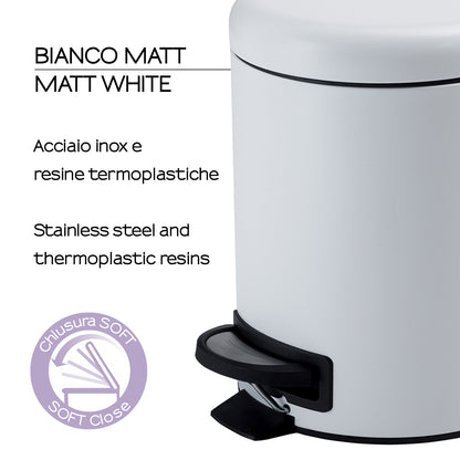 Portarifiuti 5 lt in Acciaio Inox modello Potty di Gedy - Bianco Matt by CeramicStore | Lo specialista del tuo bagno