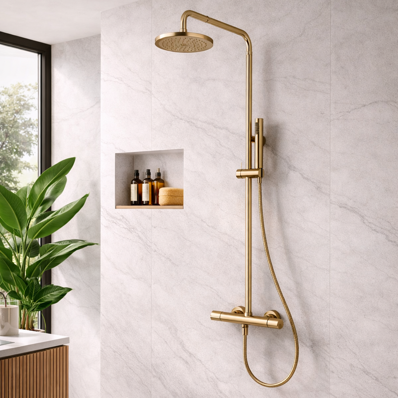 Colonna doccia in acciaio Emotion by DocciaGo con miscelatore - Oro etrusco
